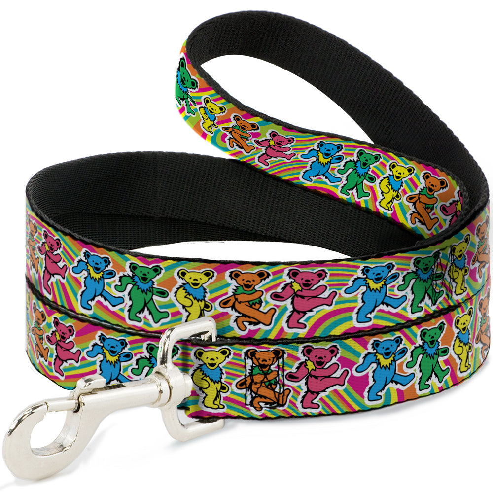 Grateful Dead Dog Leash | Rainbow Tie Dye Swirl Dancing Bears