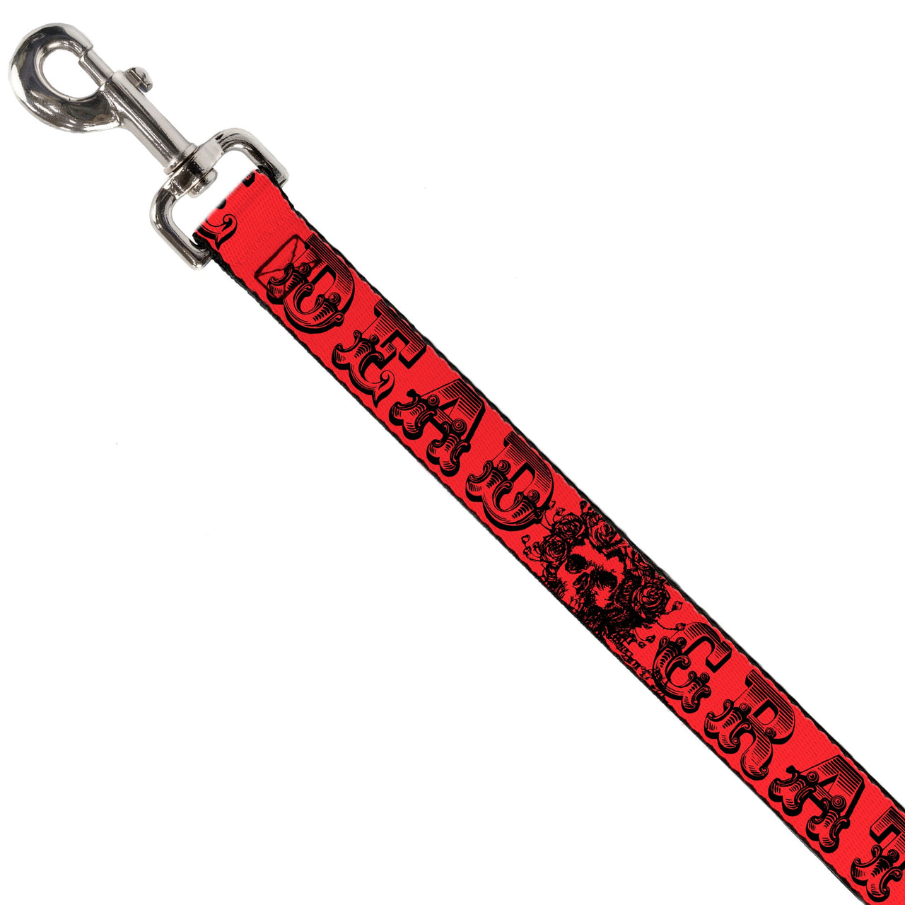 Grateful Dead Dog Leash | Red/Black Text + Skull & Roses