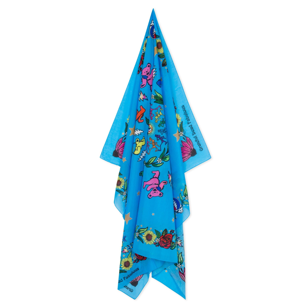 Grateful Dead Floral Large Cotton/Silk Scarf - Turquoise