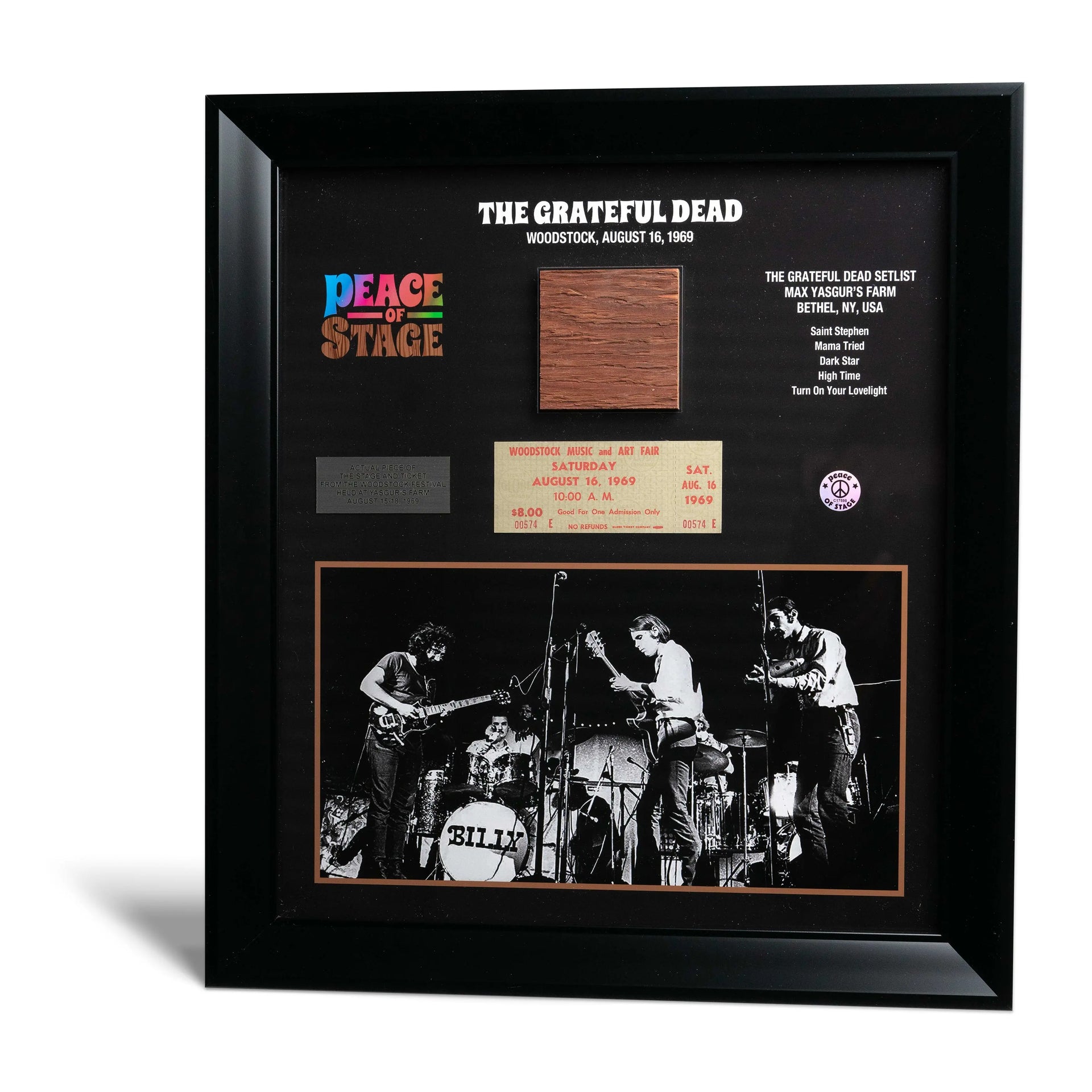 Grateful Dead | Framed Woodstock Stage and Original Ticket