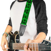 Grateful Dead Guitar Strap | Green/Black Text + Skull & Roses