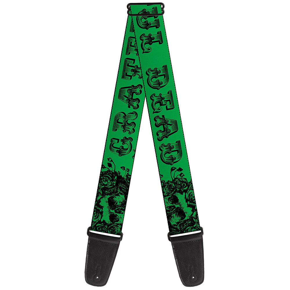 Grateful Dead Guitar Strap | Green/Black Text + Skull & Roses