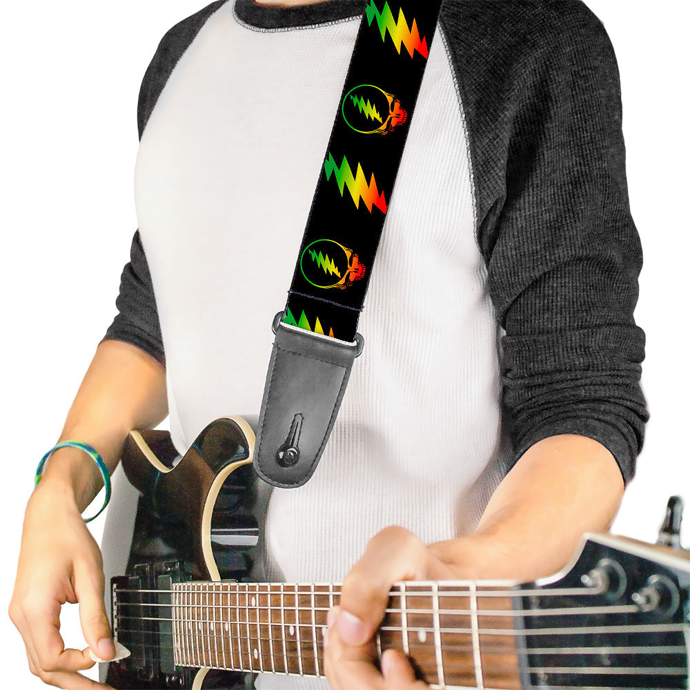 Grateful Dead Guitar Strap | Rasta Steal Your Face & Lightning Bolts