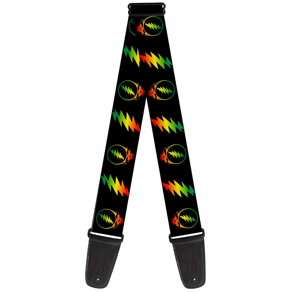 Grateful Dead Guitar Strap | Rasta Steal Your Face & Lightning Bolts