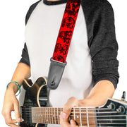 Grateful Dead Guitar Strap | Red/Black Text + Skull & Roses