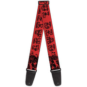 Grateful Dead Guitar Strap | Red/Black Text + Skull & Roses
