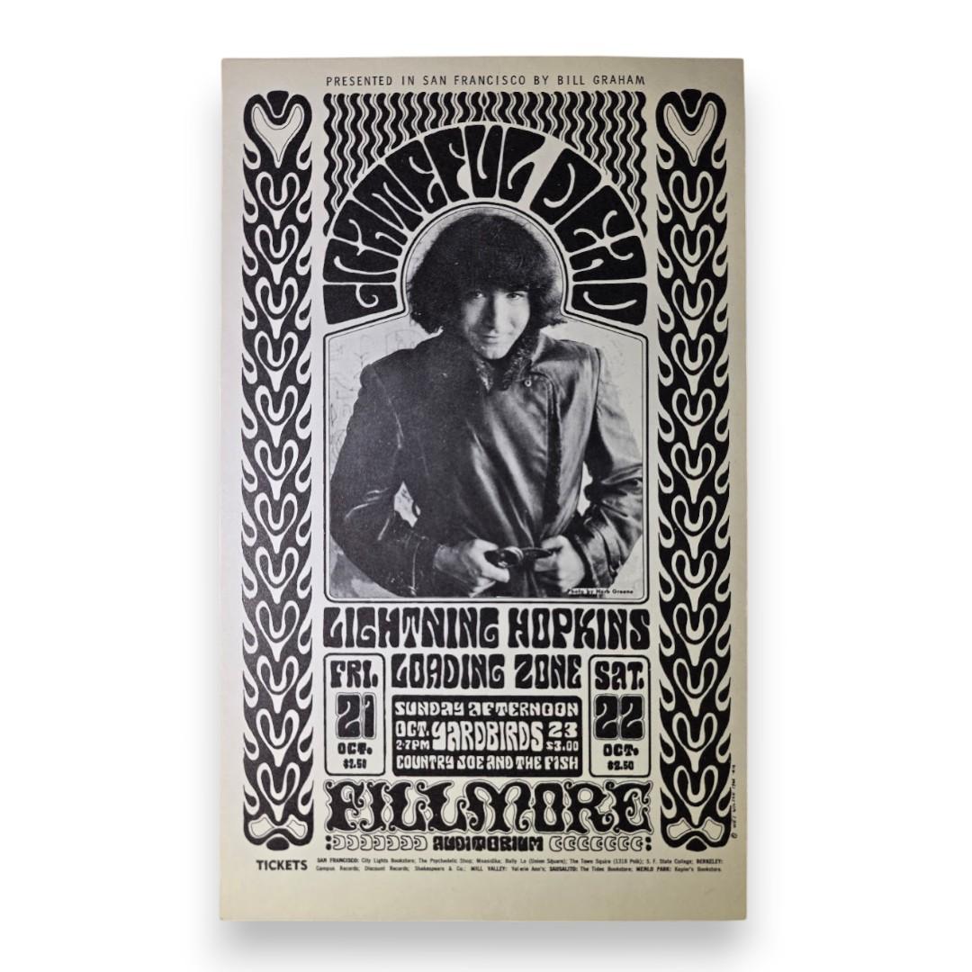 Grateful Dead, Lightnin’ Hopkins, The Yardbirds, Country Joe & The Fish – The Fillmore, San Francisco (Oct 21–22, 1966) by Wes Wilson & Herb Greene (Postcard, Excellent Condition)