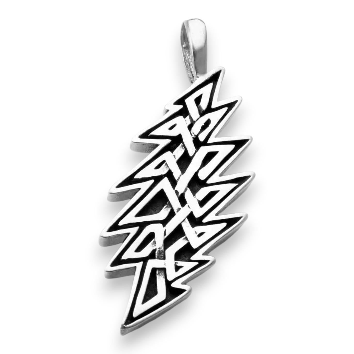 Grateful Dead Lightning Bolt Celtic Knot Sterling Silver Charm Pendant - Front