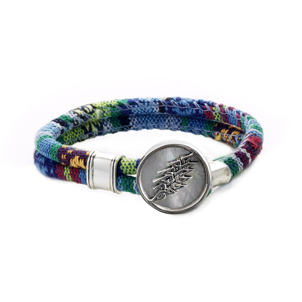 Grateful Dead Lightning Bolt Sterling Silver Cloth Rope Bracelet