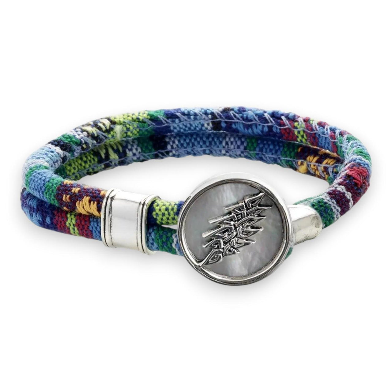 Grateful Dead Lightning Bolt Sterling Silver Cloth Rope Bracelet - Back