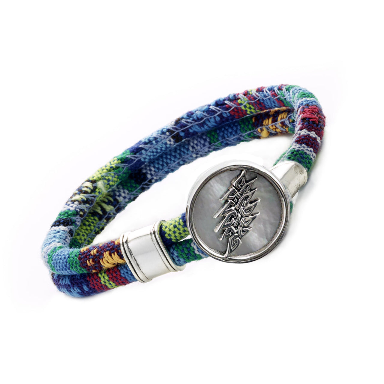 Grateful Dead Lightning Bolt Sterling Silver Cloth Rope Bracelet
