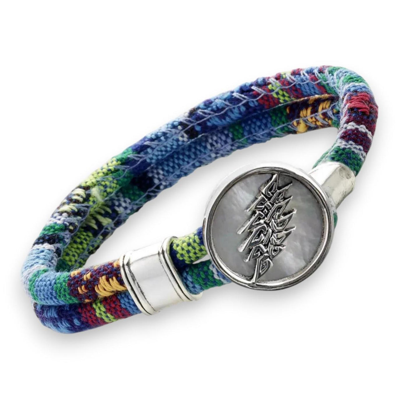 Grateful Dead Lightning Bolt Sterling Silver Cloth Rope Bracelet - Front