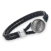 Grateful Dead Lightning Bolt Sterling Silver Leather Bracelet - Front
