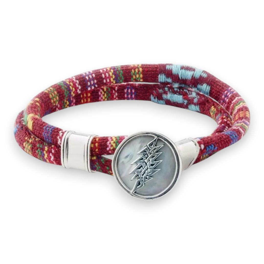 Grateful Dead Lightning Bolt Sterling Silver Scarlet Red Cloth Rope Bracelet - Back