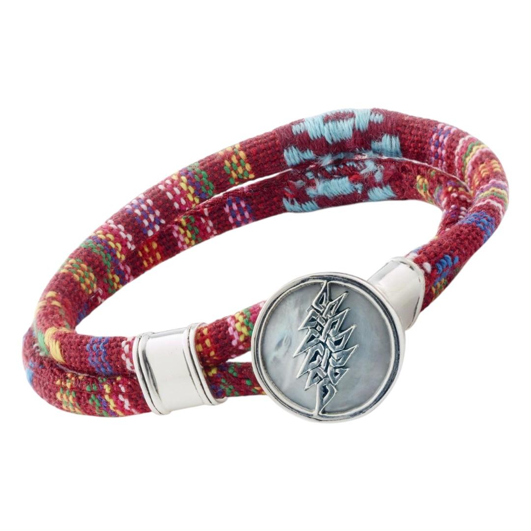 Grateful Dead Lightning Bolt Sterling Silver Scarlet Red Cloth Rope Bracelet