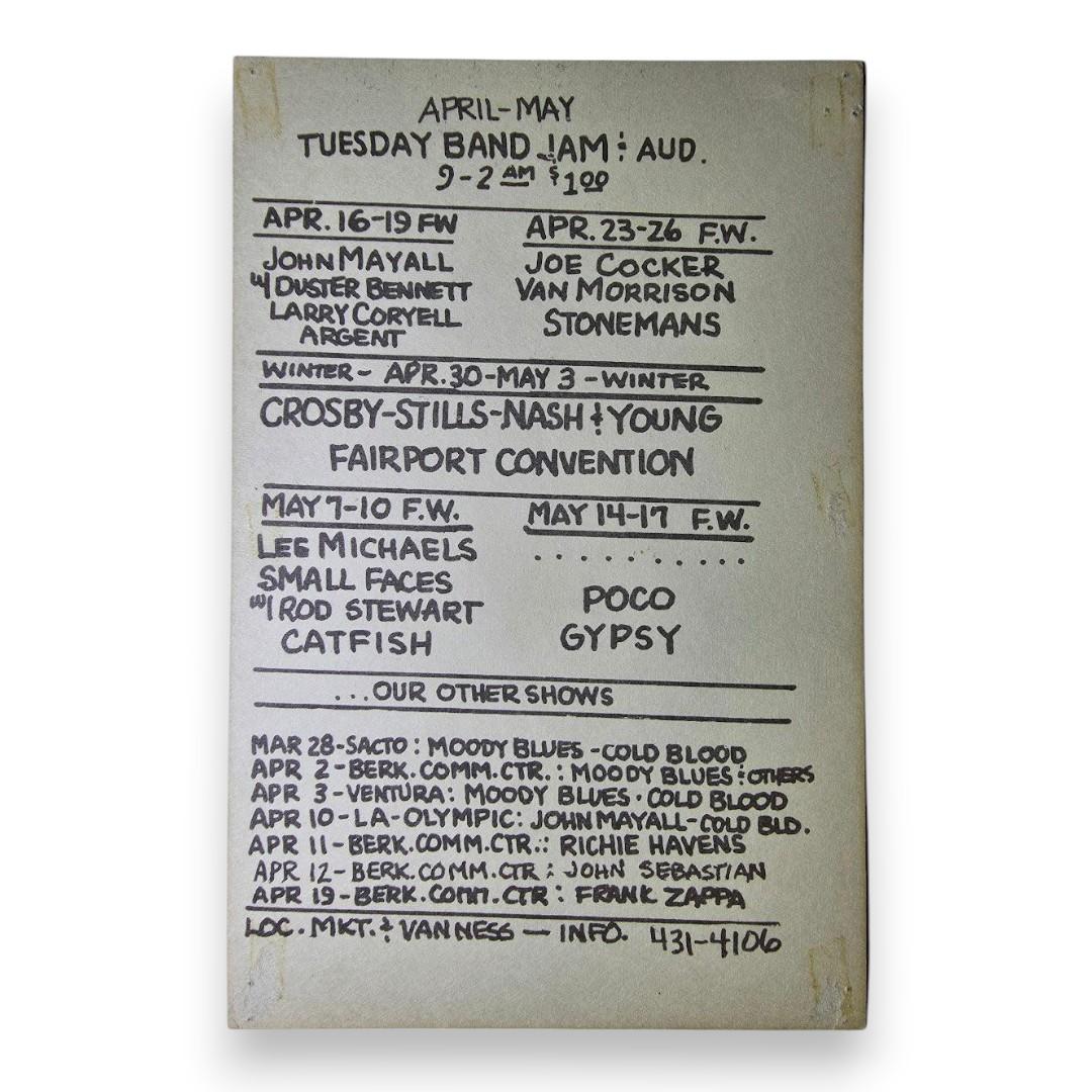 Grateful Dead, Miles Davis Quintet, Stone The Crows – The Fillmore, San Francisco (Apr 9–12, 1970) by David Singer (Postcard)