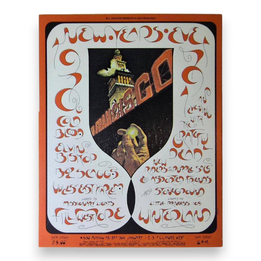 Grateful Dead, New Riders Of The Purple Sage, Cold Blood, Elvin Bishop, Boz Scaggs – The Fillmore, San Francisco (Dec 31, 1970) by David Singer (Concert Ticket)