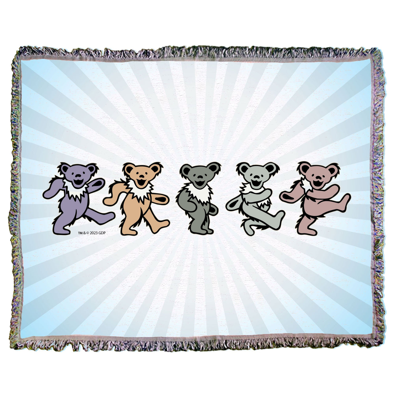 Grateful Dead Pastel Bears Sunburst Woven Cotton Blanket