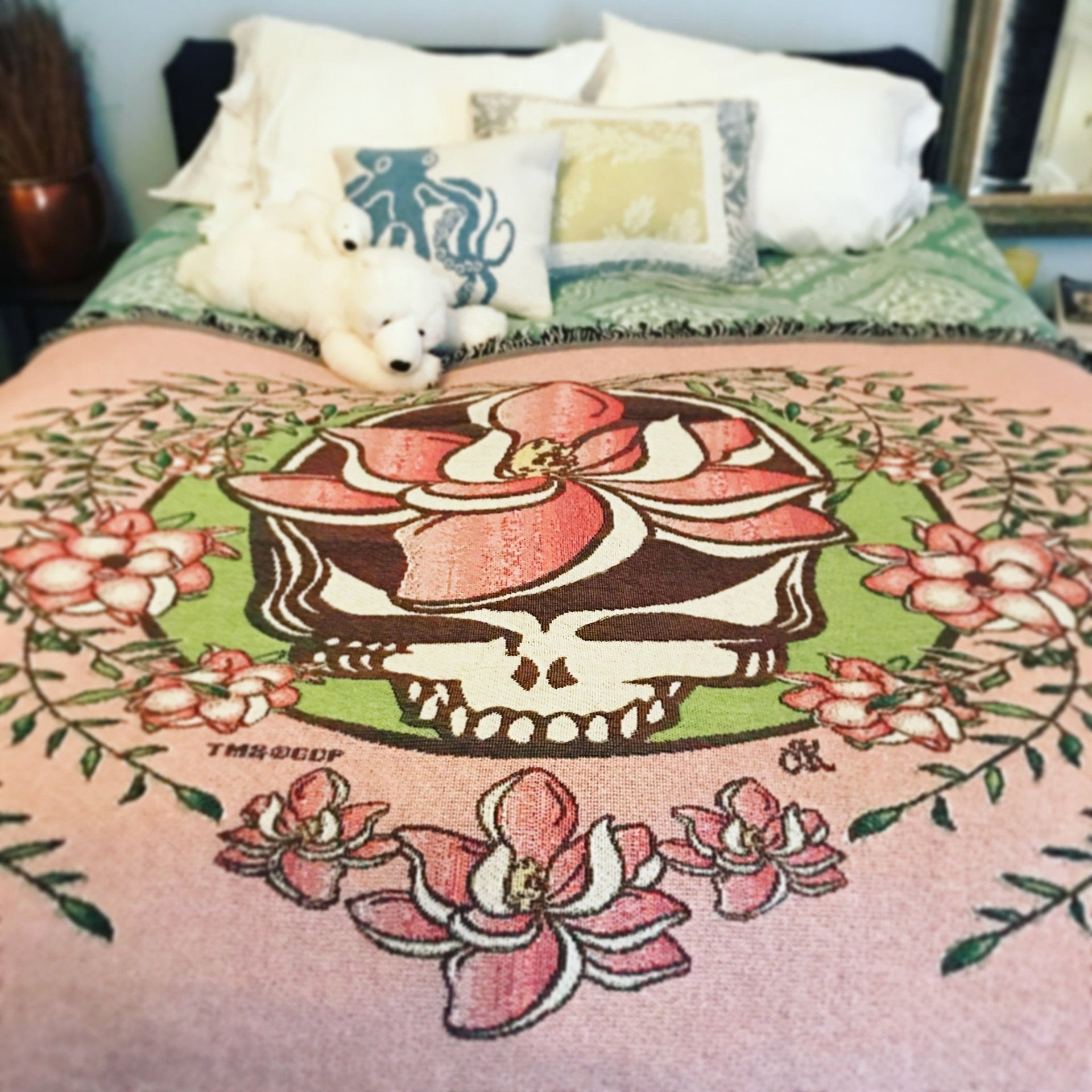 Grateful Dead Pink Sugar Magnolia Steal Your Face Woven Cotton Blanket