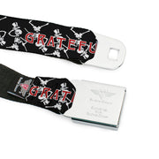 Grateful Dead Seatbelt Belt | Black Text + Dancing Skeletons