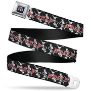 Grateful Dead Seatbelt Belt | Black Text + Dancing Skeletons