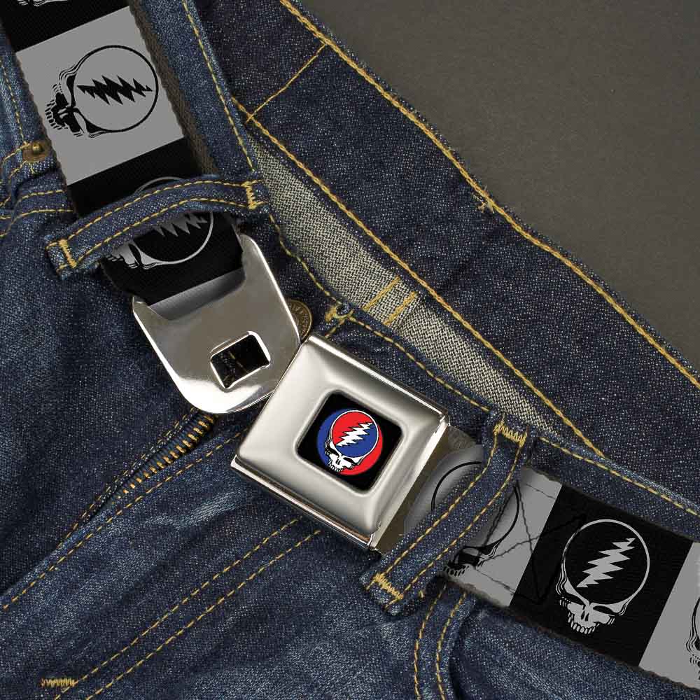 Grateful Dead Seatbelt Belt | Black/White Steal Your Face Blocks
