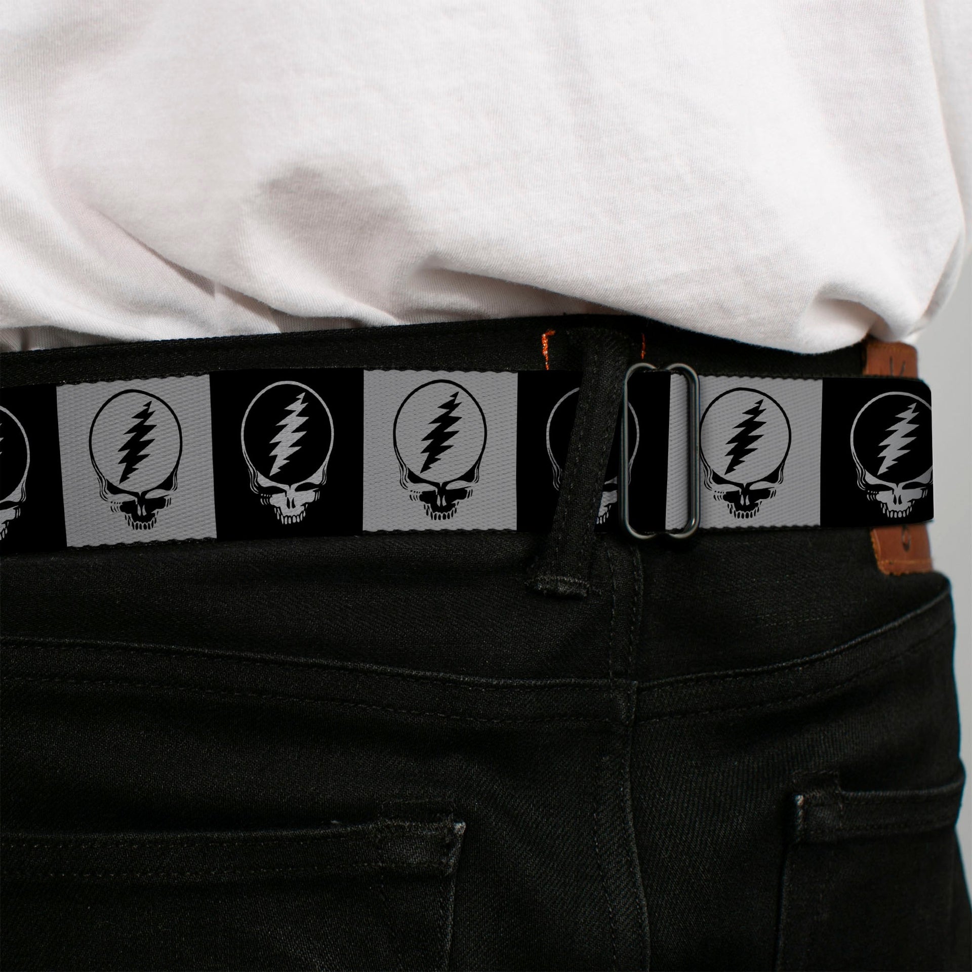 Grateful Dead Seatbelt Belt | Black/White Steal Your Face Blocks