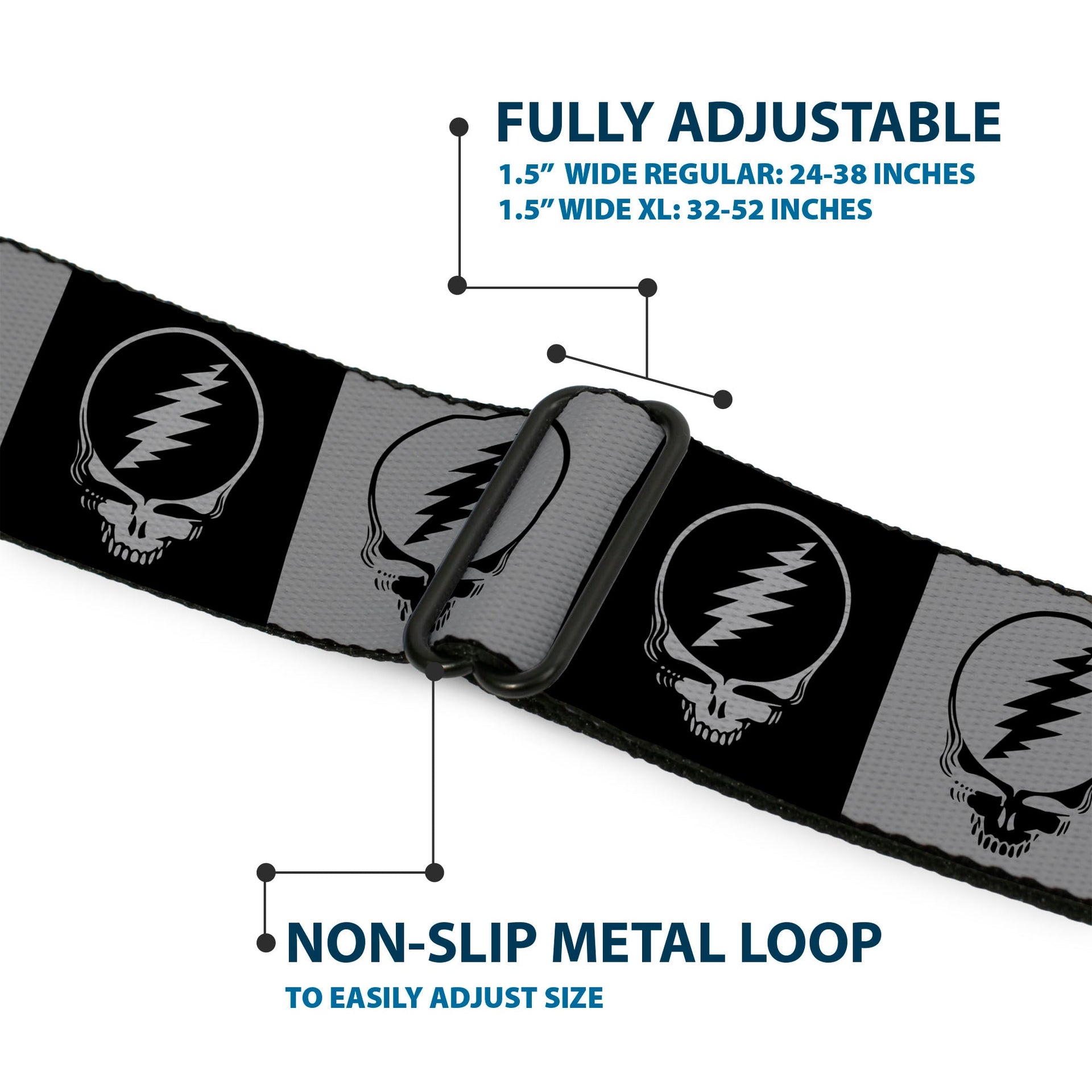 Grateful Dead Seatbelt Belt | Black/White Steal Your Face Blocks