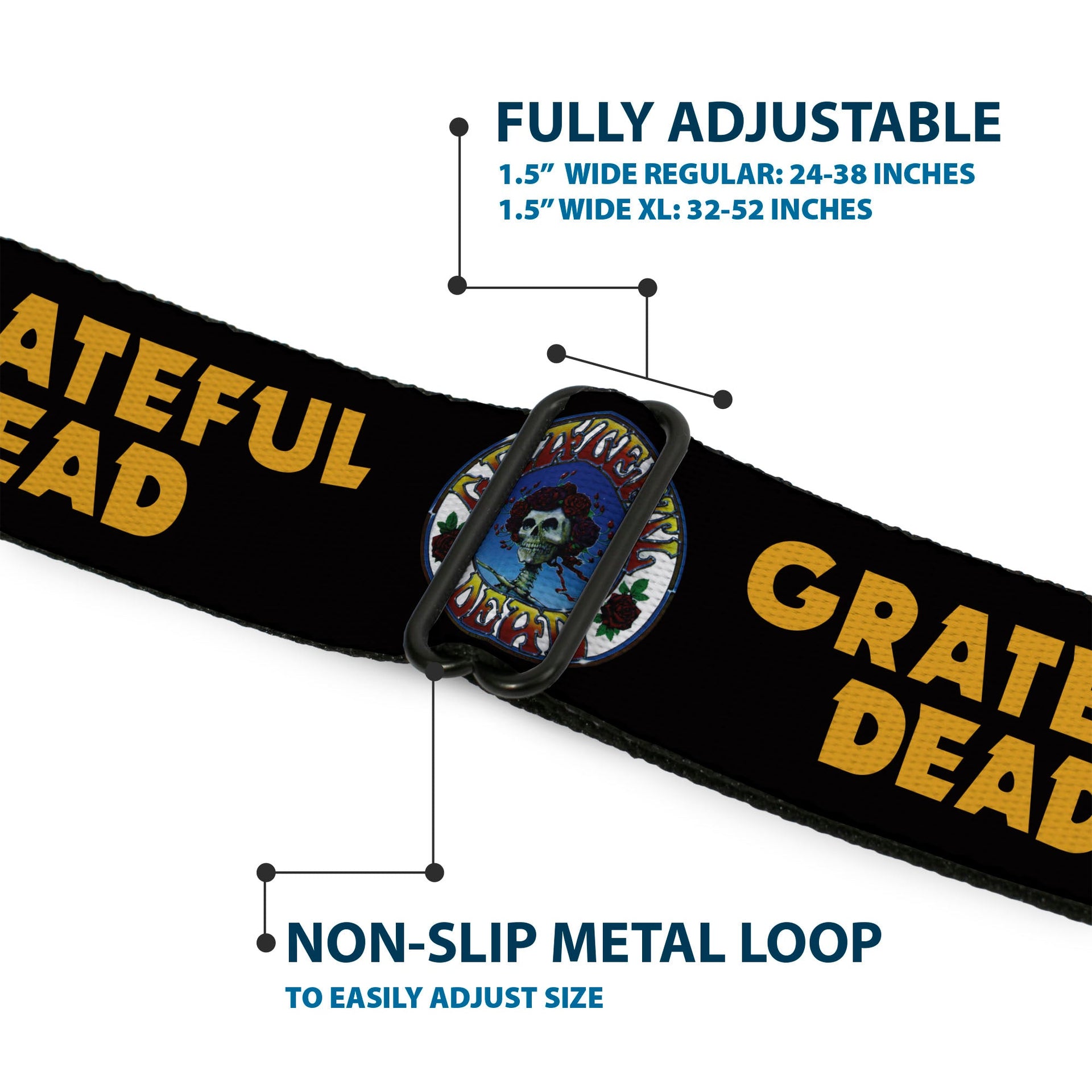 Grateful Dead Seatbelt Belt | Black/Yellow + Skull & Roses
