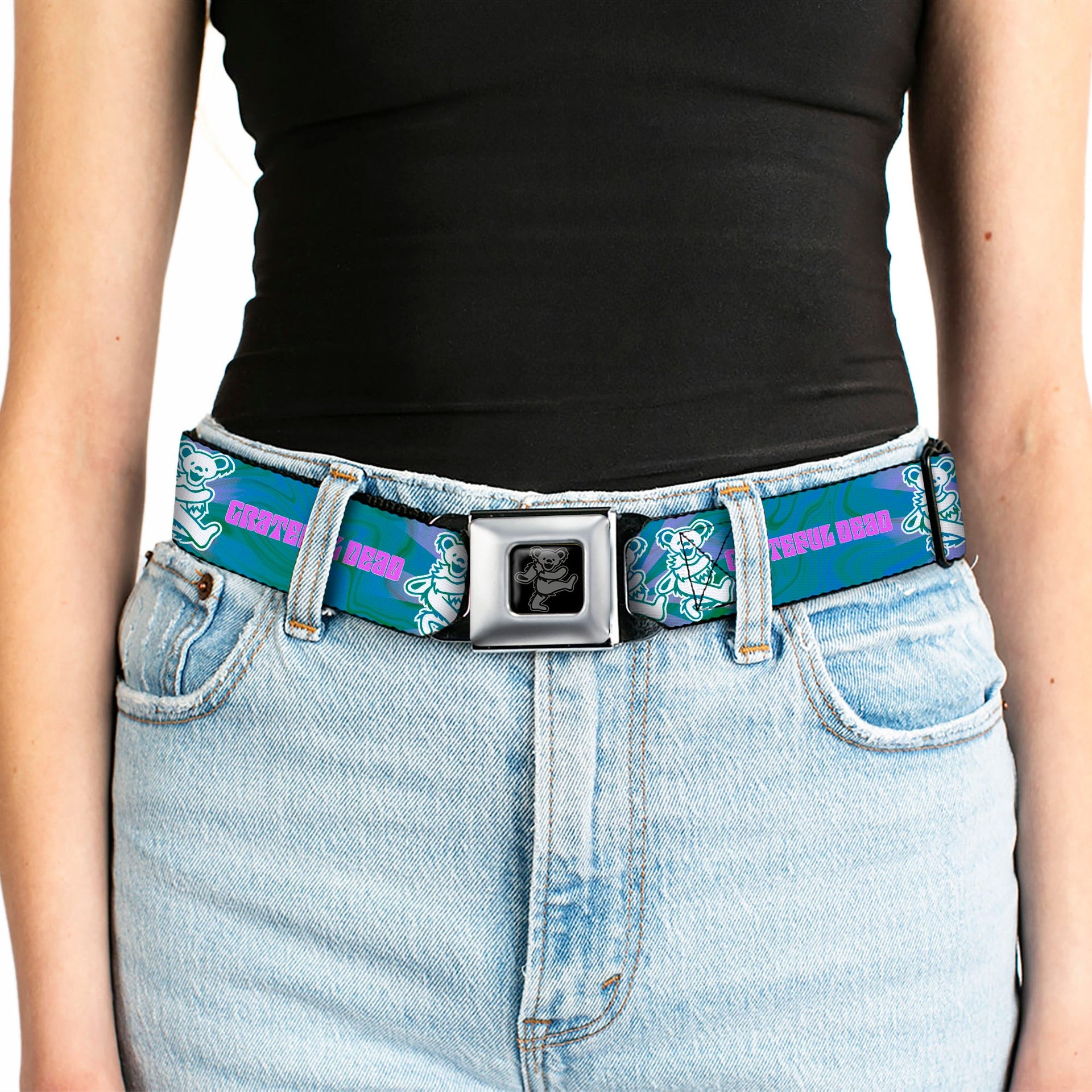 Grateful Dead Seatbelt Belt | Blue Swirl + Dancing Bears