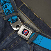 Grateful Dead Seatbelt Belt | Blue/Black Text + Skull & Roses
