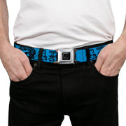 Grateful Dead Seatbelt Belt | Blue/Black Text + Skull & Roses