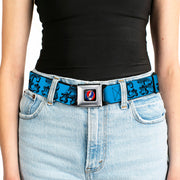 Grateful Dead Seatbelt Belt | Blue/Black Text + Skull & Roses