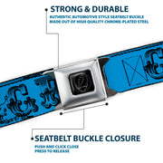 Grateful Dead Seatbelt Belt | Blue/Black Text + Skull & Roses