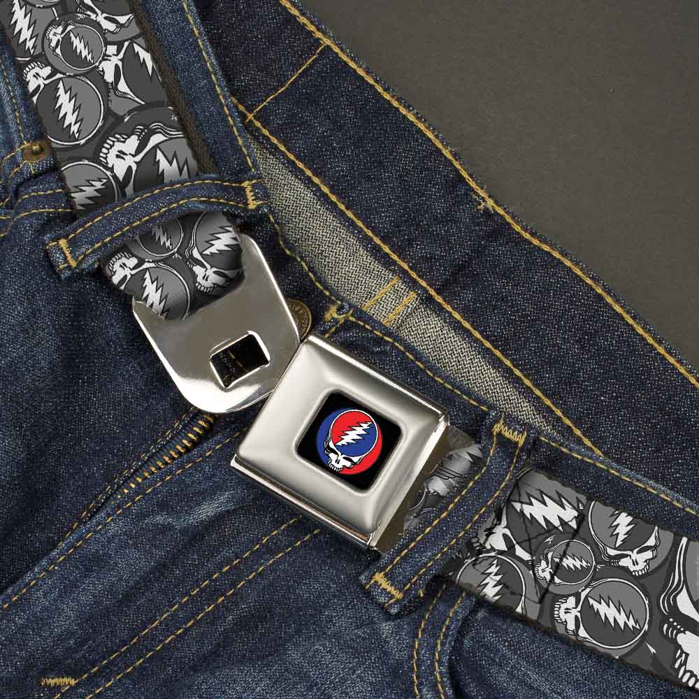 Grateful Dead Seatbelt Belt | Gray Steal Your Face Stacked