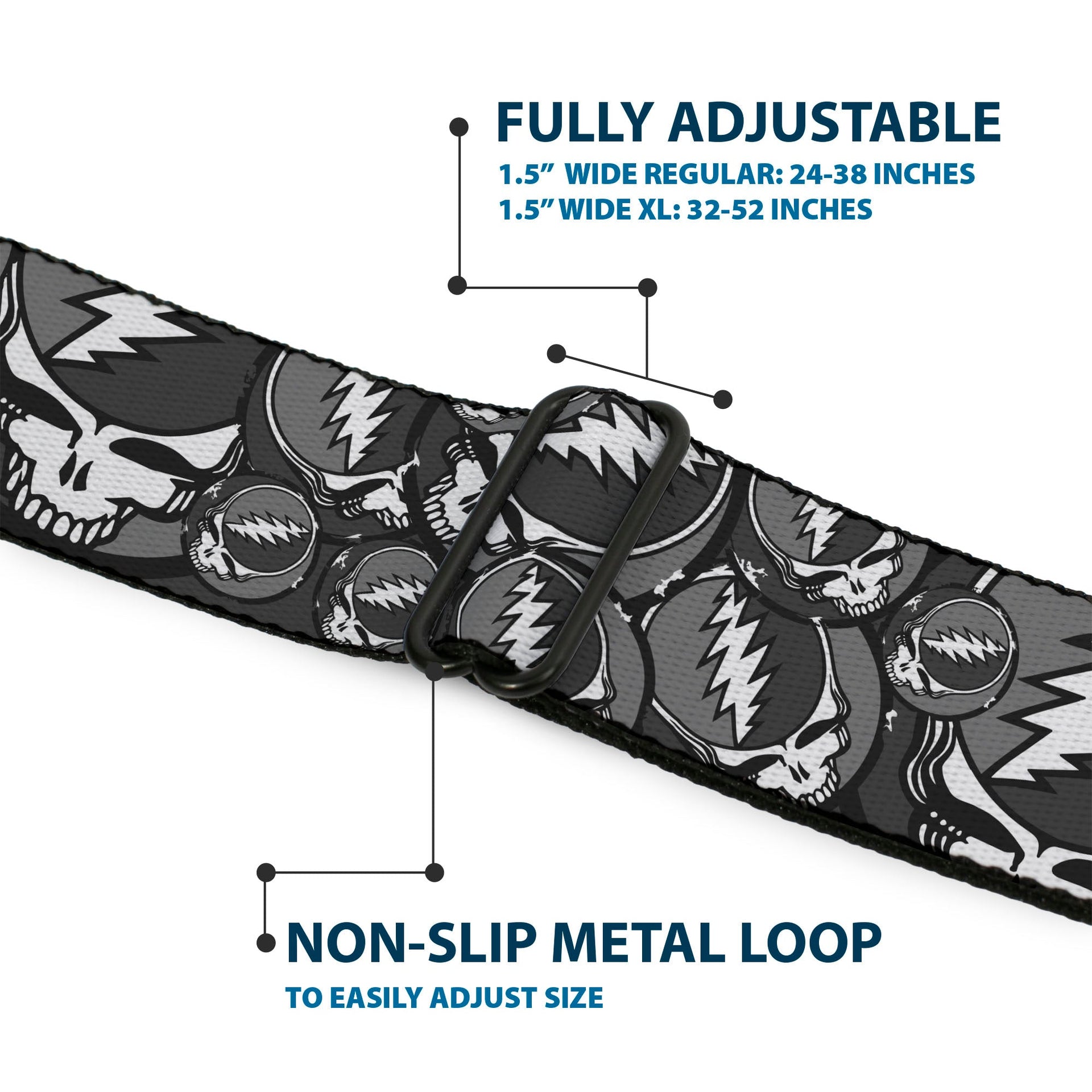 Grateful Dead Seatbelt Belt | Gray Steal Your Face Stacked