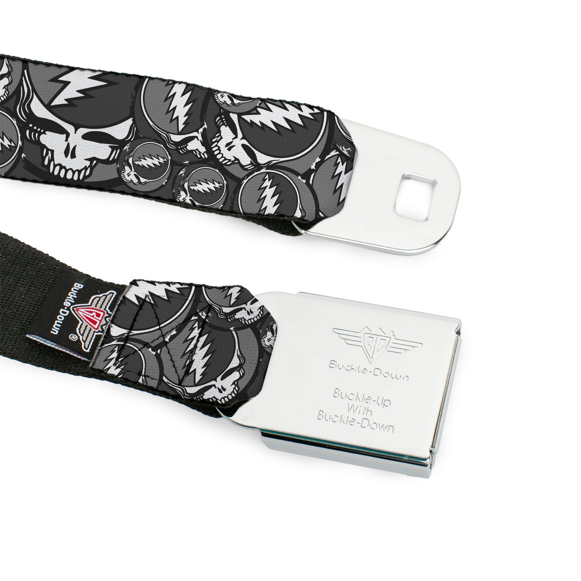 Grateful Dead Seatbelt Belt | Gray Steal Your Face Stacked