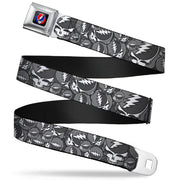 Grateful Dead Seatbelt Belt | Gray Steal Your Face Stacked