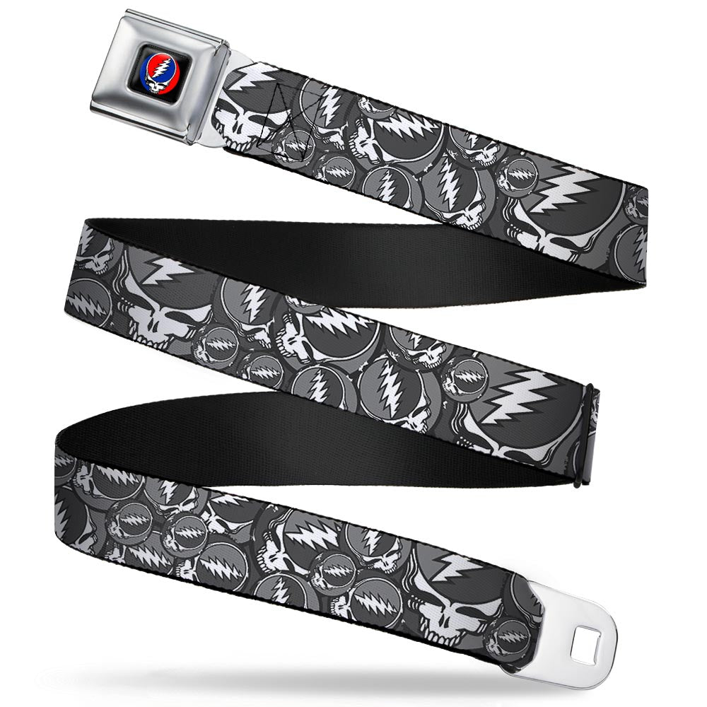 Grateful Dead Seatbelt Belt | Gray Steal Your Face Stacked