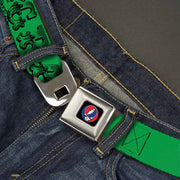 Grateful Dead Seatbelt Belt | Green/Black Text + Skull & Roses