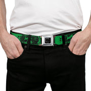 Grateful Dead Seatbelt Belt | Green/Black Text + Skull & Roses