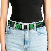 Grateful Dead Seatbelt Belt | Green/Black Text + Skull & Roses