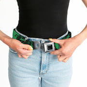Grateful Dead Seatbelt Belt | Green/Black Text + Skull & Roses