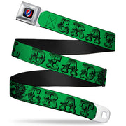 Grateful Dead Seatbelt Belt | Green/Black Text + Skull & Roses