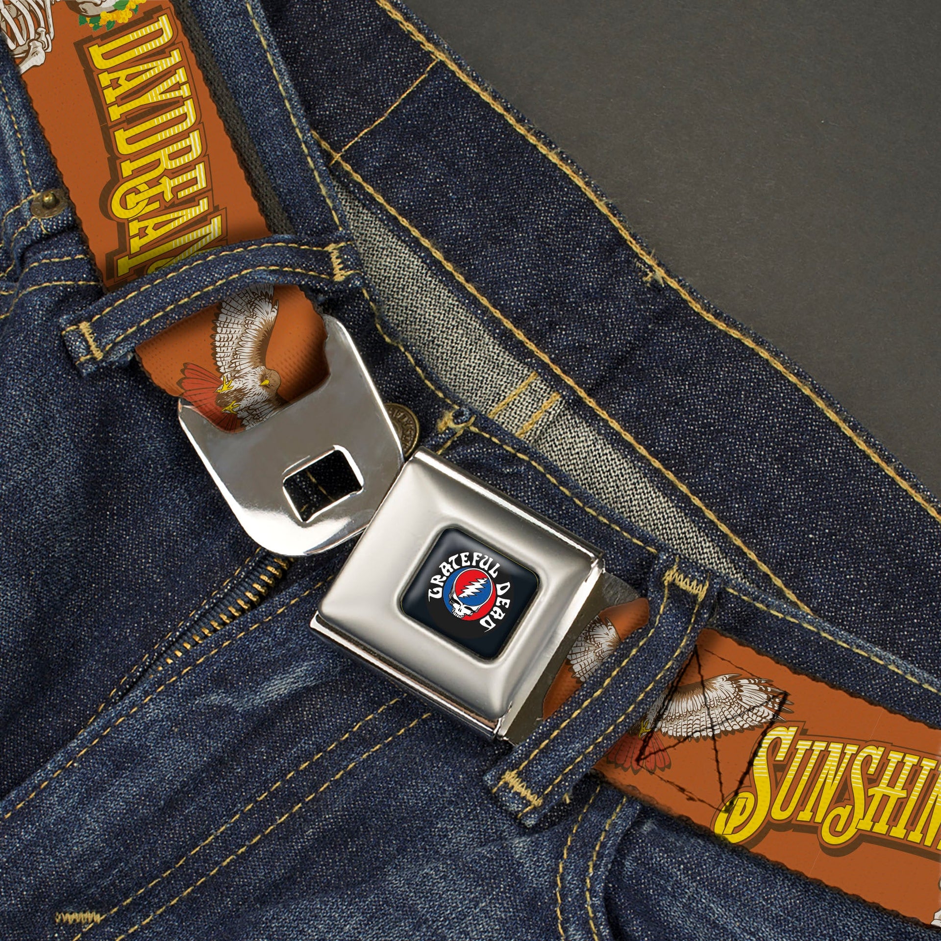 Grateful Dead Seatbelt Belt | Orange Sunshine Daydream