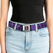 Grateful Dead Seatbelt Belt | Purple/Black Text + Skull & Roses