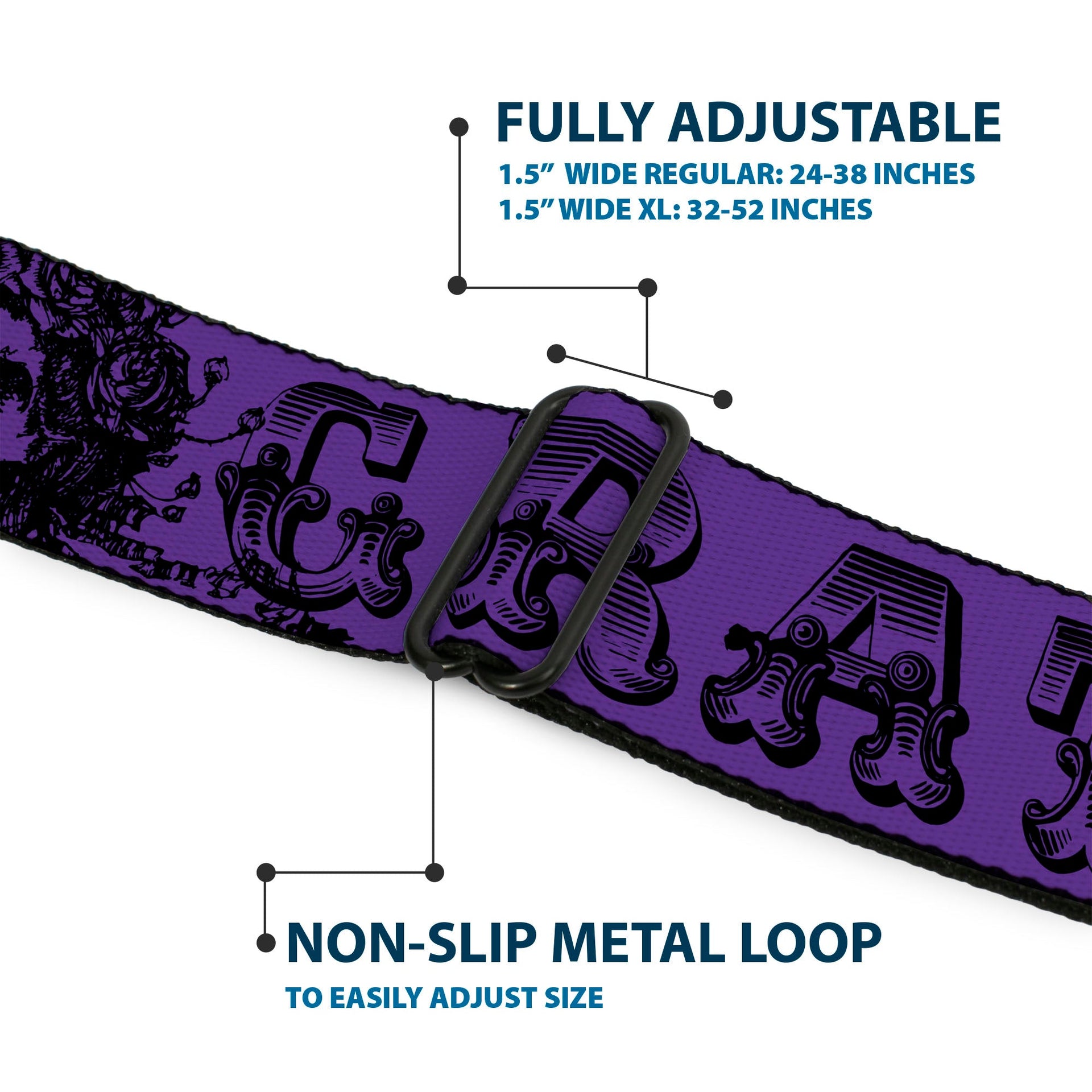 Grateful Dead Seatbelt Belt | Purple/Black Text + Skull & Roses