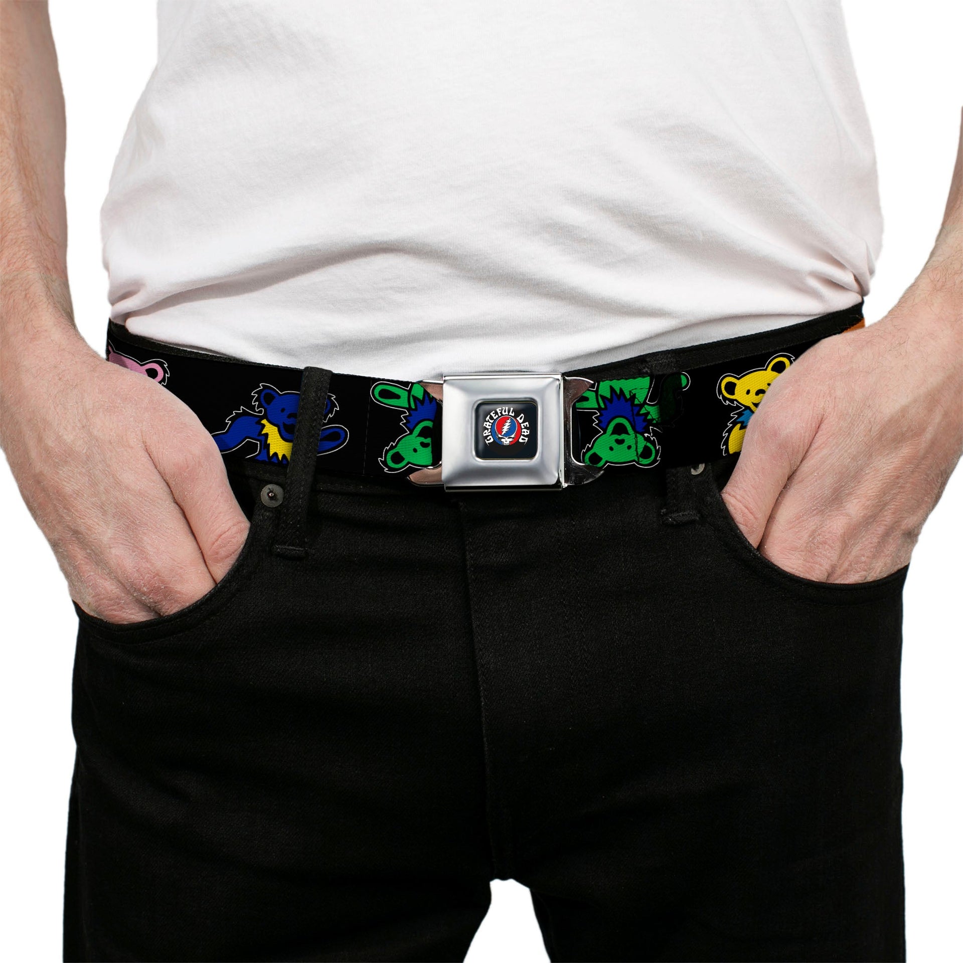 Grateful Dead Seatbelt Belt | Rainbow Dancing Bears (Large Pattern)
