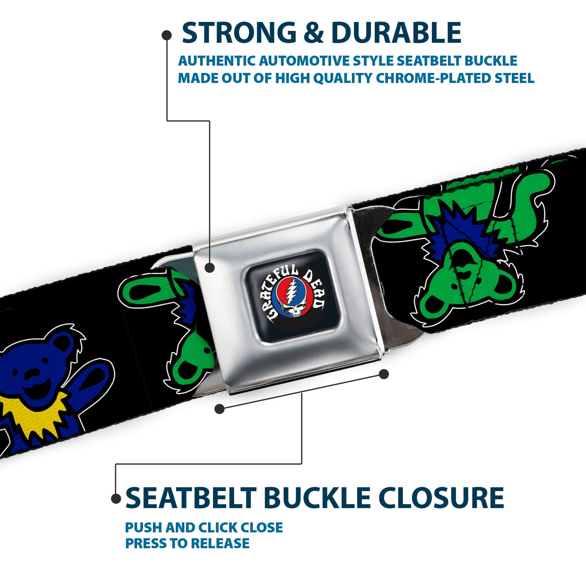 Grateful Dead Seatbelt Belt | Rainbow Dancing Bears (Large Pattern)