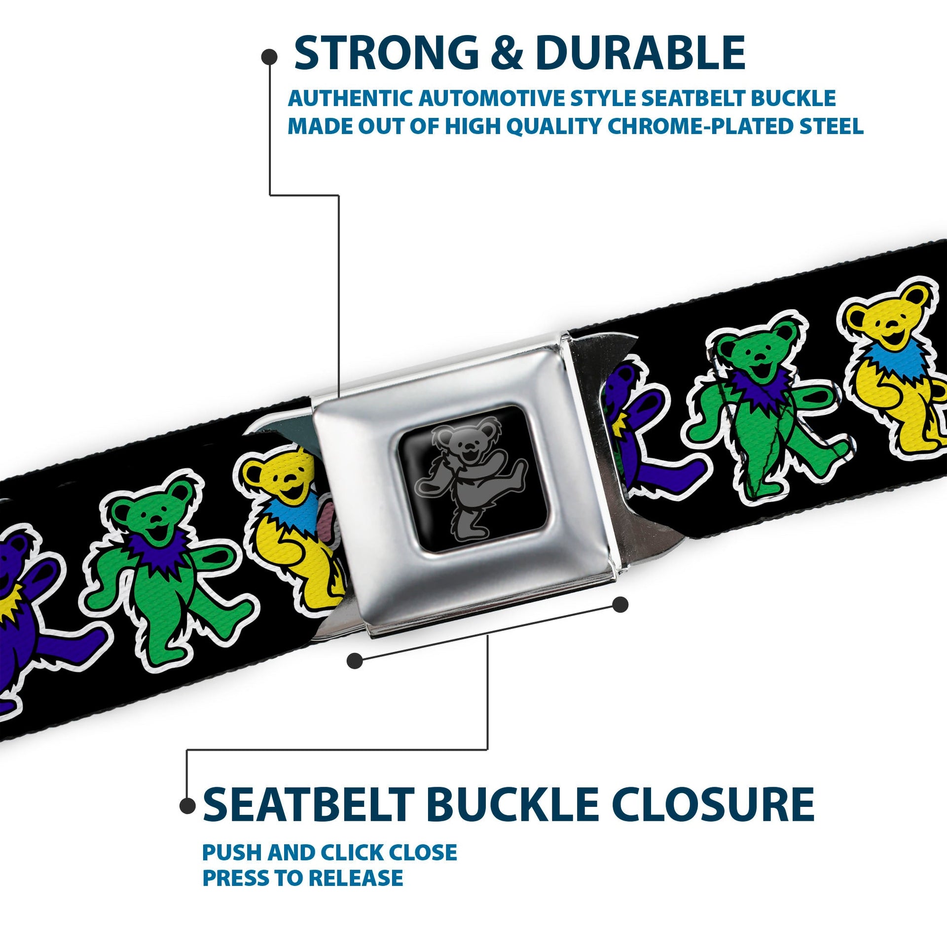 Grateful Dead Seatbelt Belt | Rainbow Dancing Bears (Small Pattern)